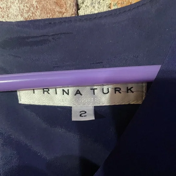 NWOT Trina Turk Deep Purple Midi Dress w/V Neck and Wrap Sleeves Zipper Back - Picture 7 of 11